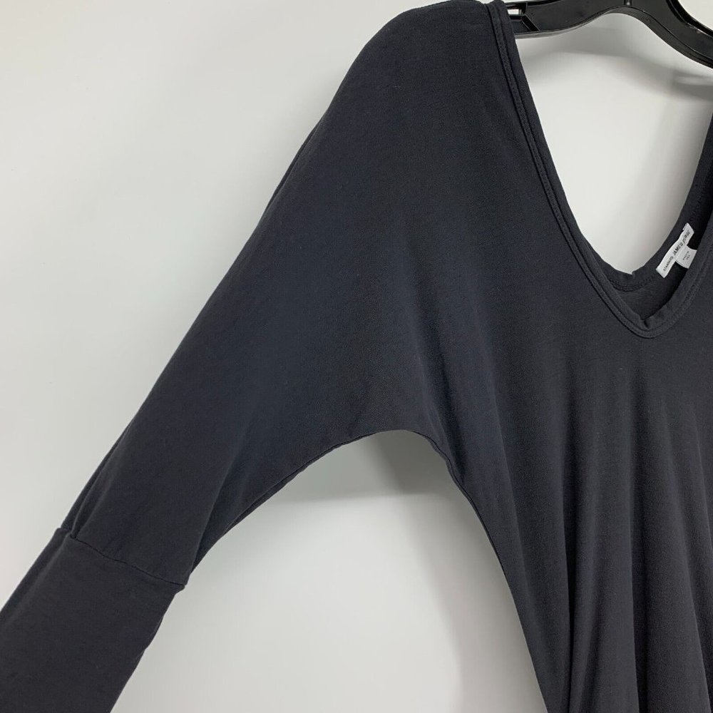 Standard James Perse Dress Black Ruched High Twist Jersey V Neck - Picture 5 of 10
